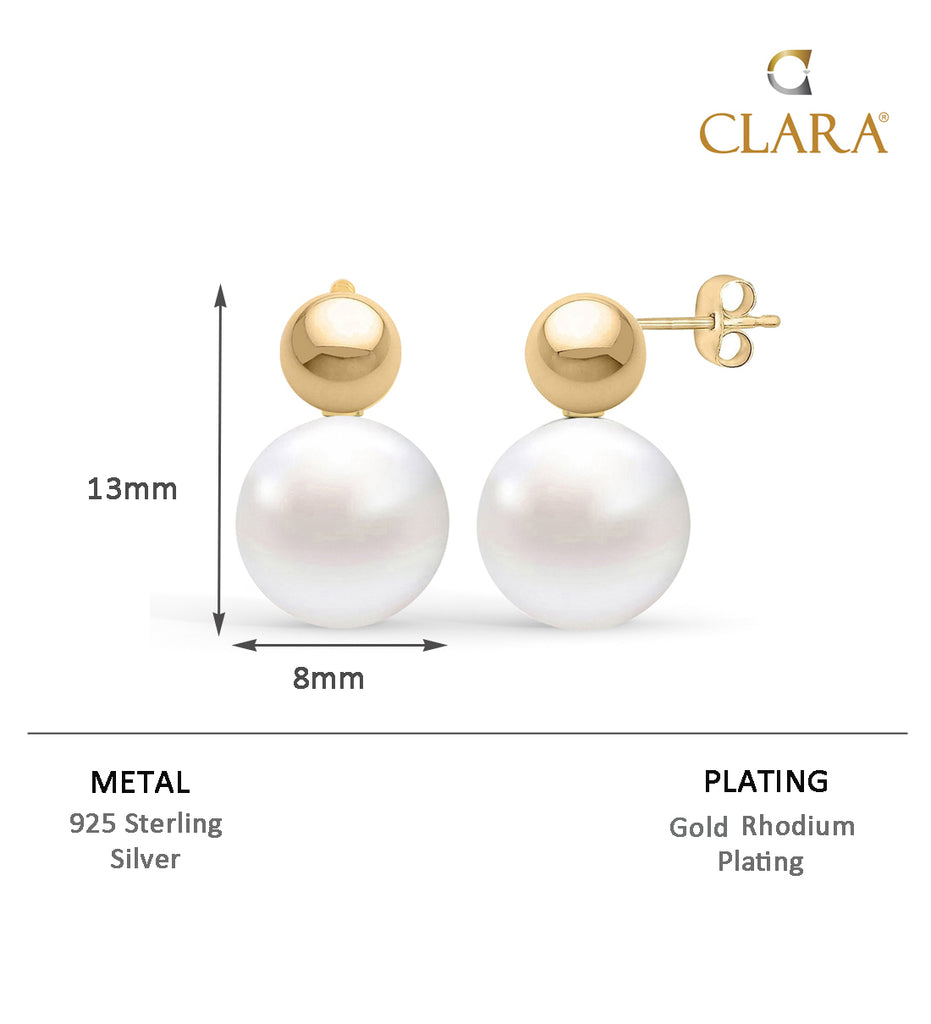 CLARA 925 Sterling Silver Pearl Ball Studs Earrings