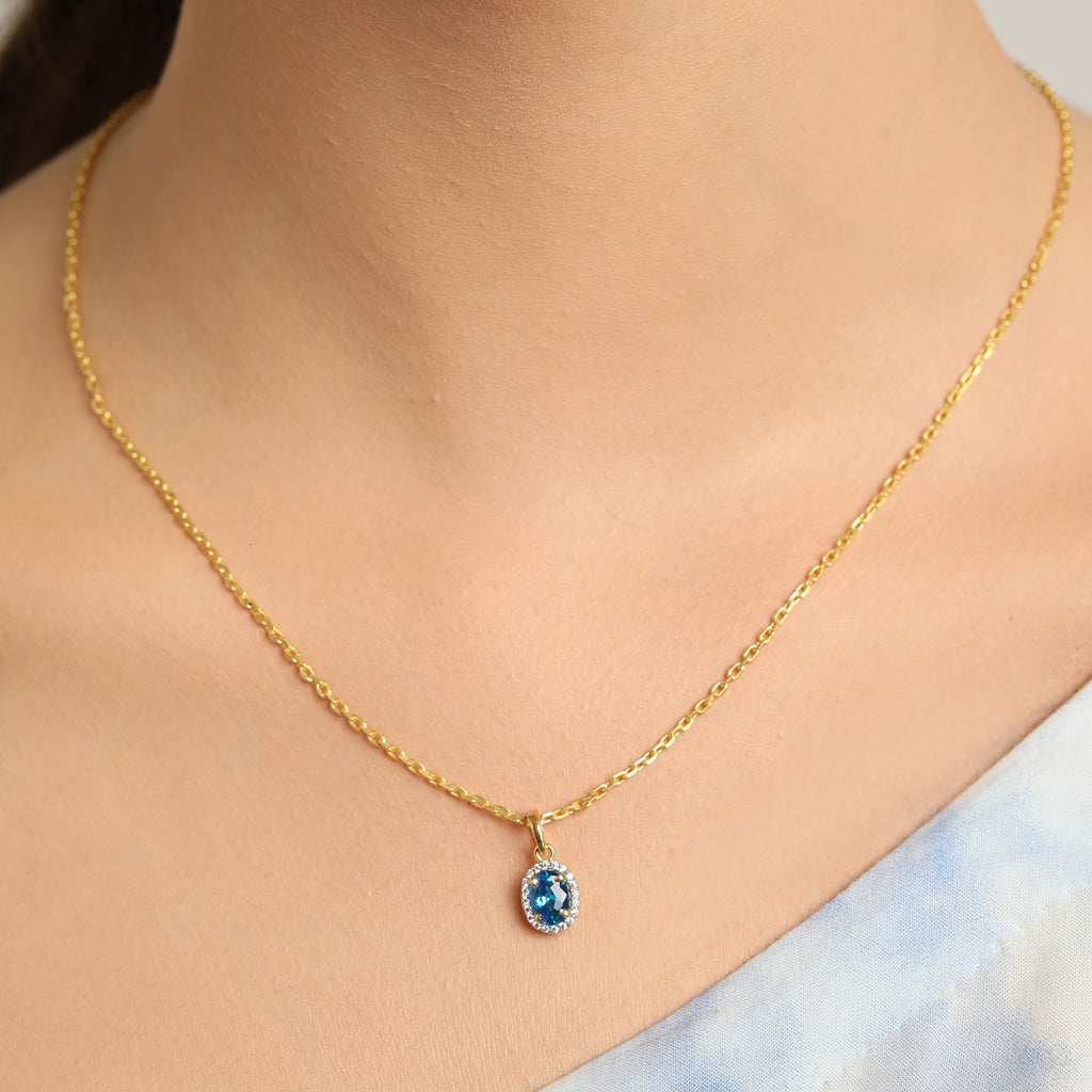 CLARA 925 Sterling Silver Blue Pendant Chain Necklace