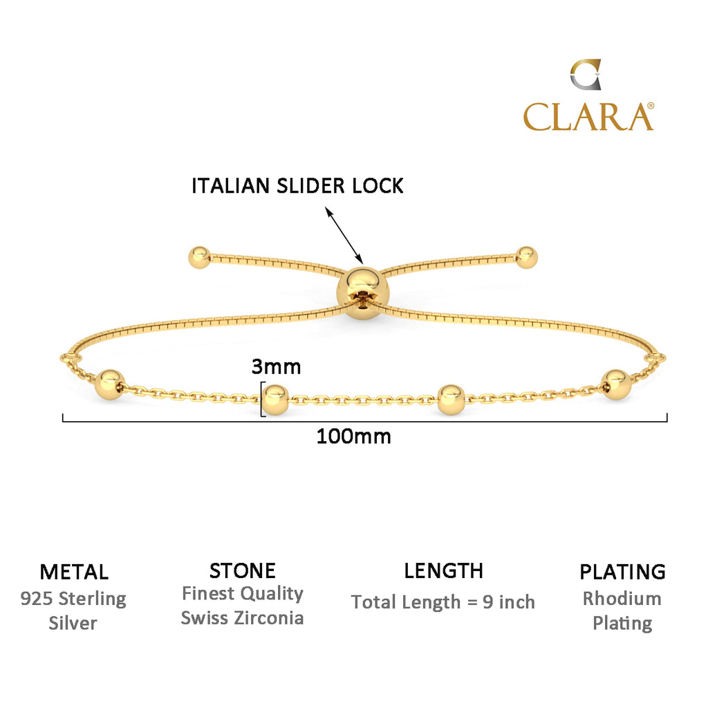 CLARA 925 Pure Silver Golden Ball Chain Bracelet