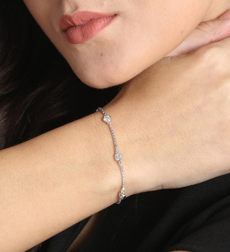 CLARA Made with Swiss Zirconia 925 Sterling Silver Grazia Solitaire Bracelet Gift for Women and Girls