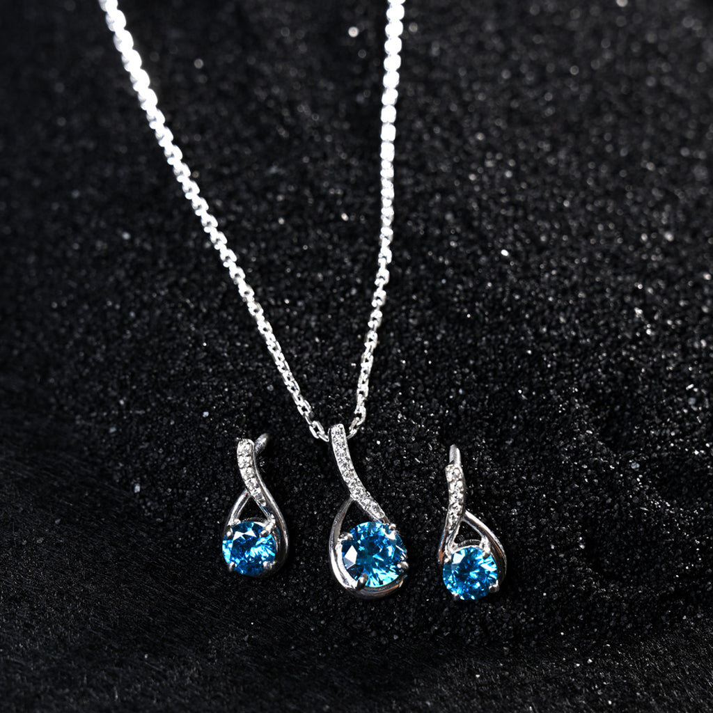 CLARA 925 Sterling Silver Isla Pendant Earring Chain Jewellery Set