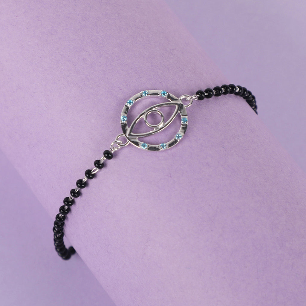 CLARA 925 Sterling Silver Evil Eye Circle Hand Mangalsutra Bracelet