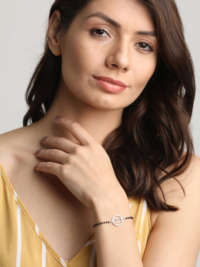 CLARA 925 Sterling Silver Evil Eye Circle Hand Mangalsutra Bracelet