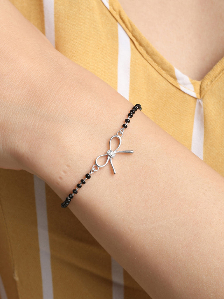 CLARA 925 Sterling Silver Bow Hand Mangalsutra Bracelet