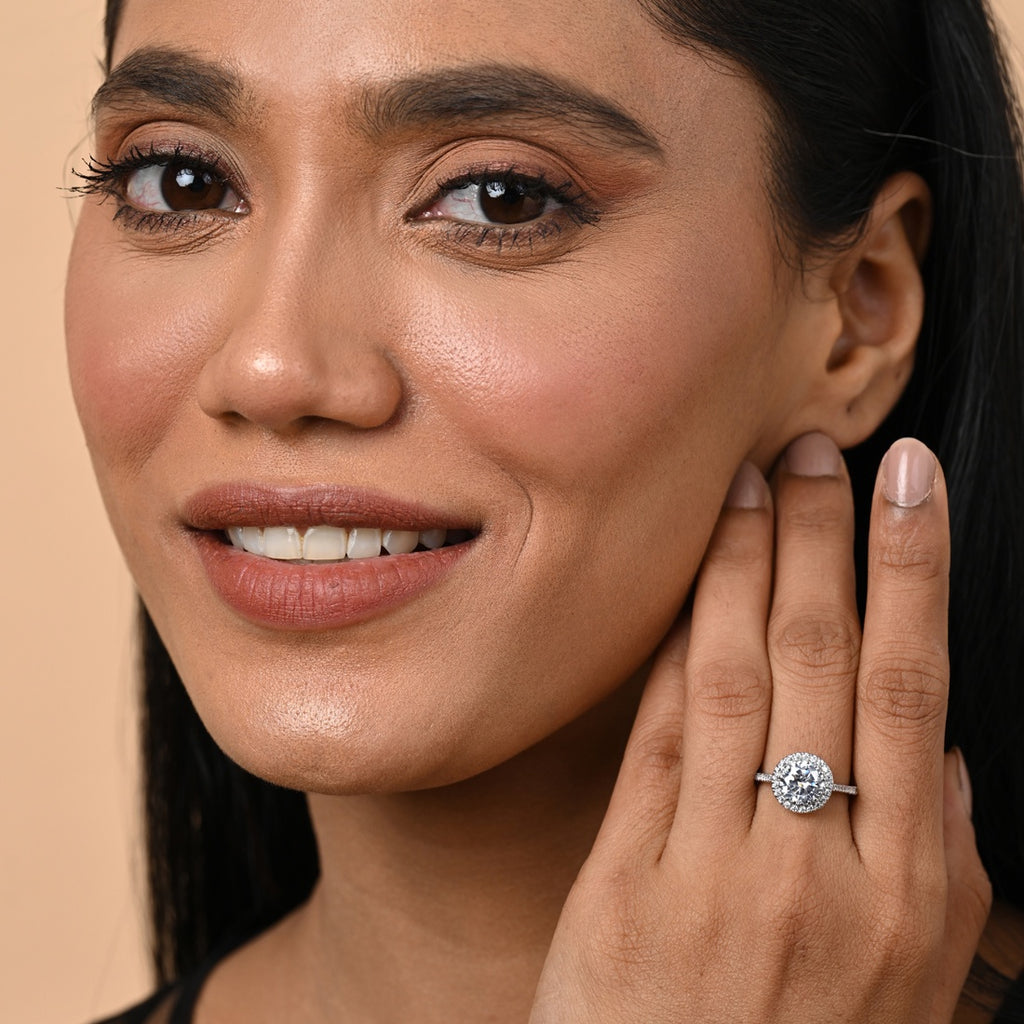 Silver Karla Solitaire Halo Ring