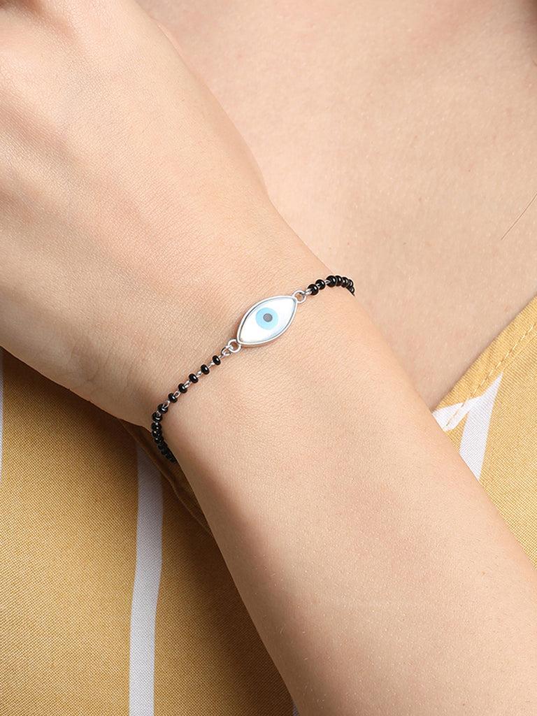 CLARA 925 Sterling Silver Evil Eye Marquise Hand Mangalsutra Bracelet
