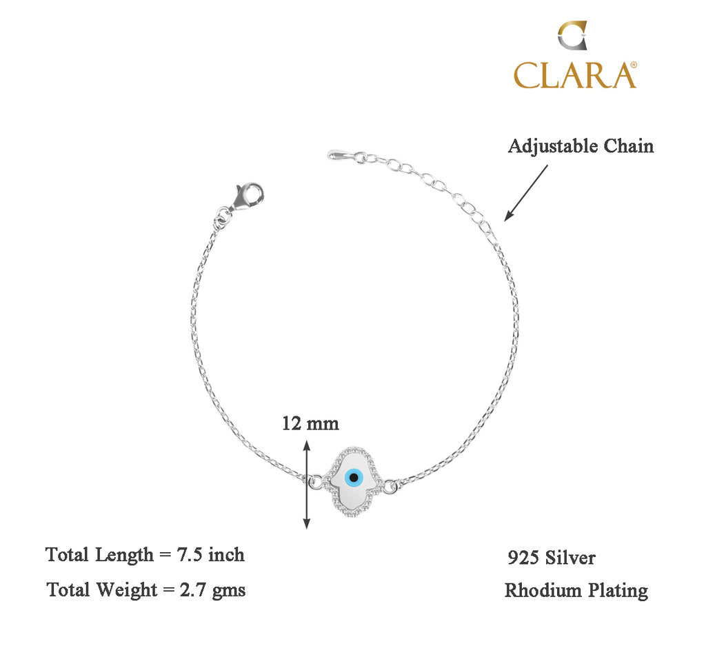 CLARA 925 Sterling Silver Evil Eye Hamsa Hand Bracelet