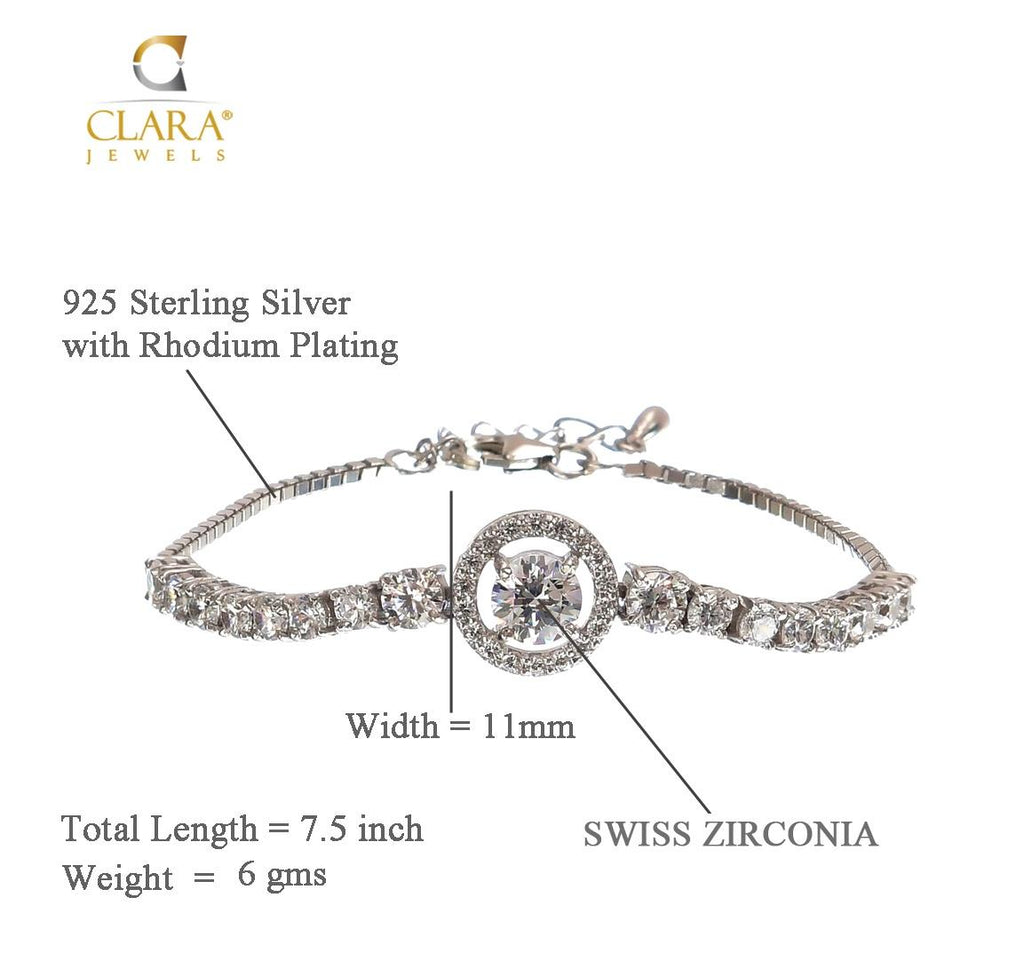 CLARA Made with Swiss Zirconia 925 Sterling Silver Lucia Solitaire Bracelet Gift for Women and Girls