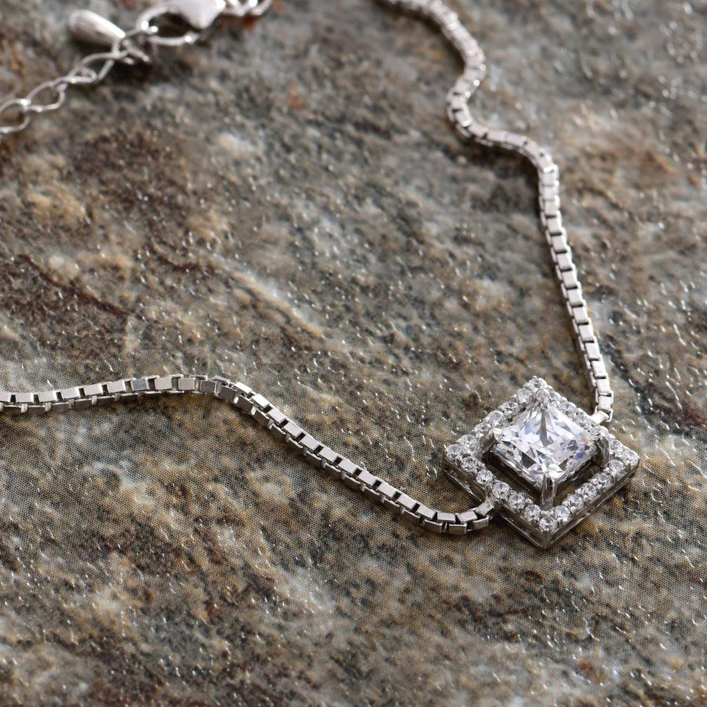 CLARA Made with Swiss Zirconia 925 Sterling Silver Princess Solitaire Bracelet Gift for Women and Girls