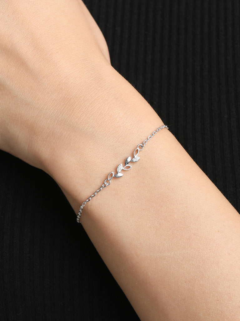 CLARA 925 Sterling Silver Leaf Bracelet