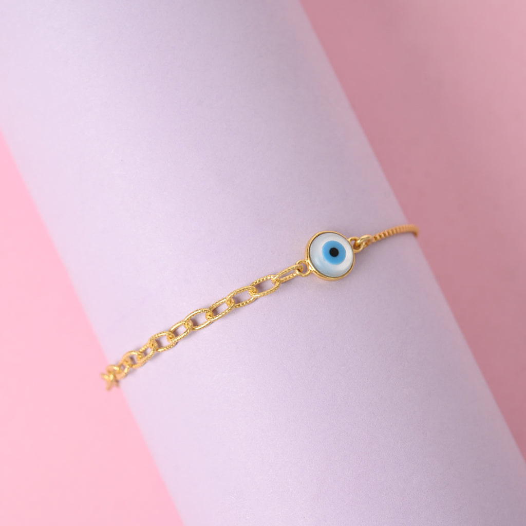 CLARA 925 Pure Silver Golden Evil Eye Hand Bracelet