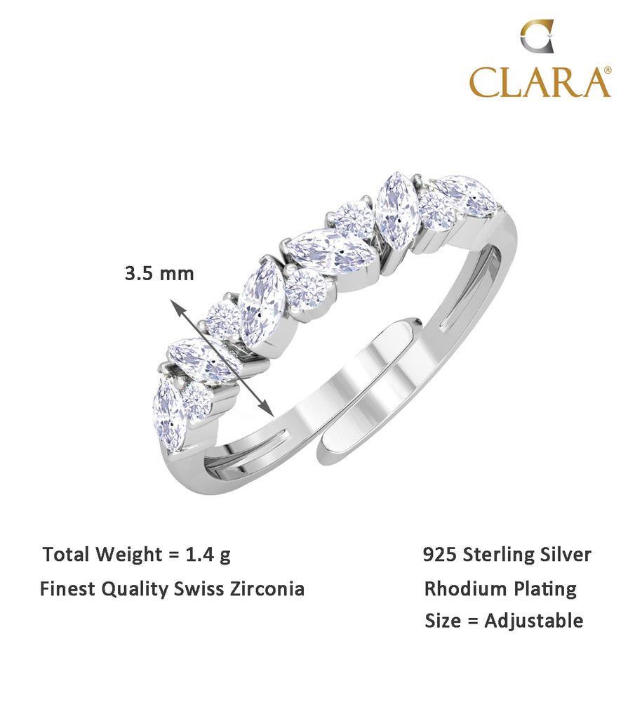 CLARA Pure 925 Sterling Silver Petite Finger Ring with Adjustable Band 