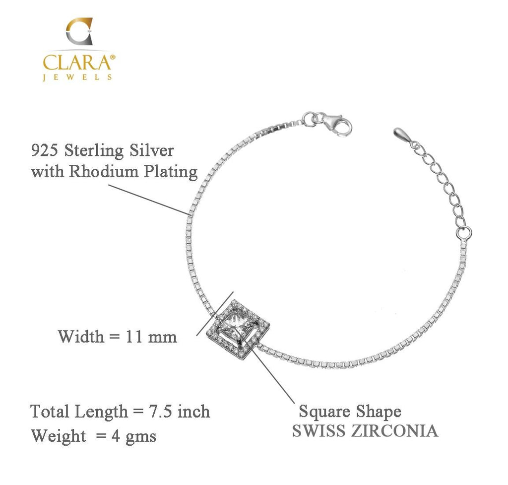 CLARA Made with Swiss Zirconia 925 Sterling Silver Princess Solitaire Bracelet Gift for Women and Girls