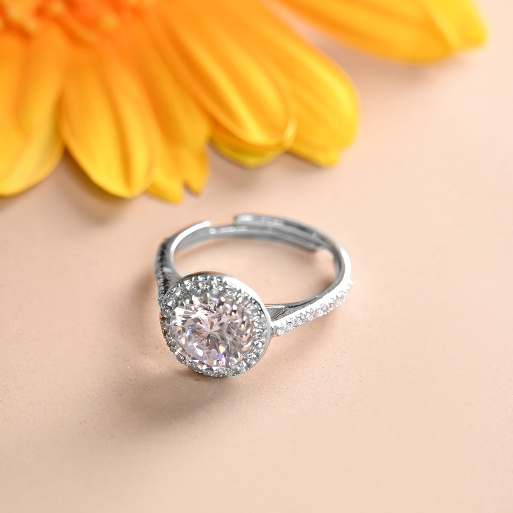 Silver Karla Solitaire Halo Ring