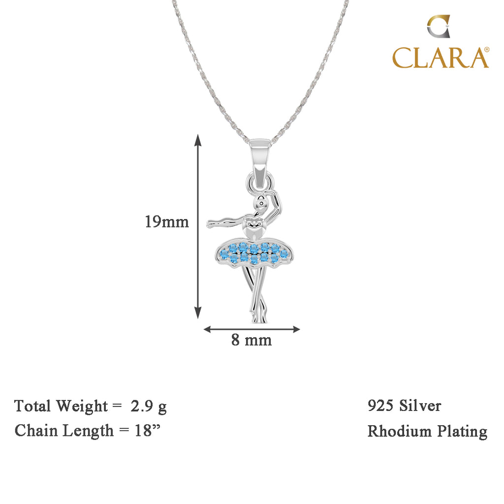 CLARA 925 Sterling Silver Dancing Girl Pendant Chain Necklace 