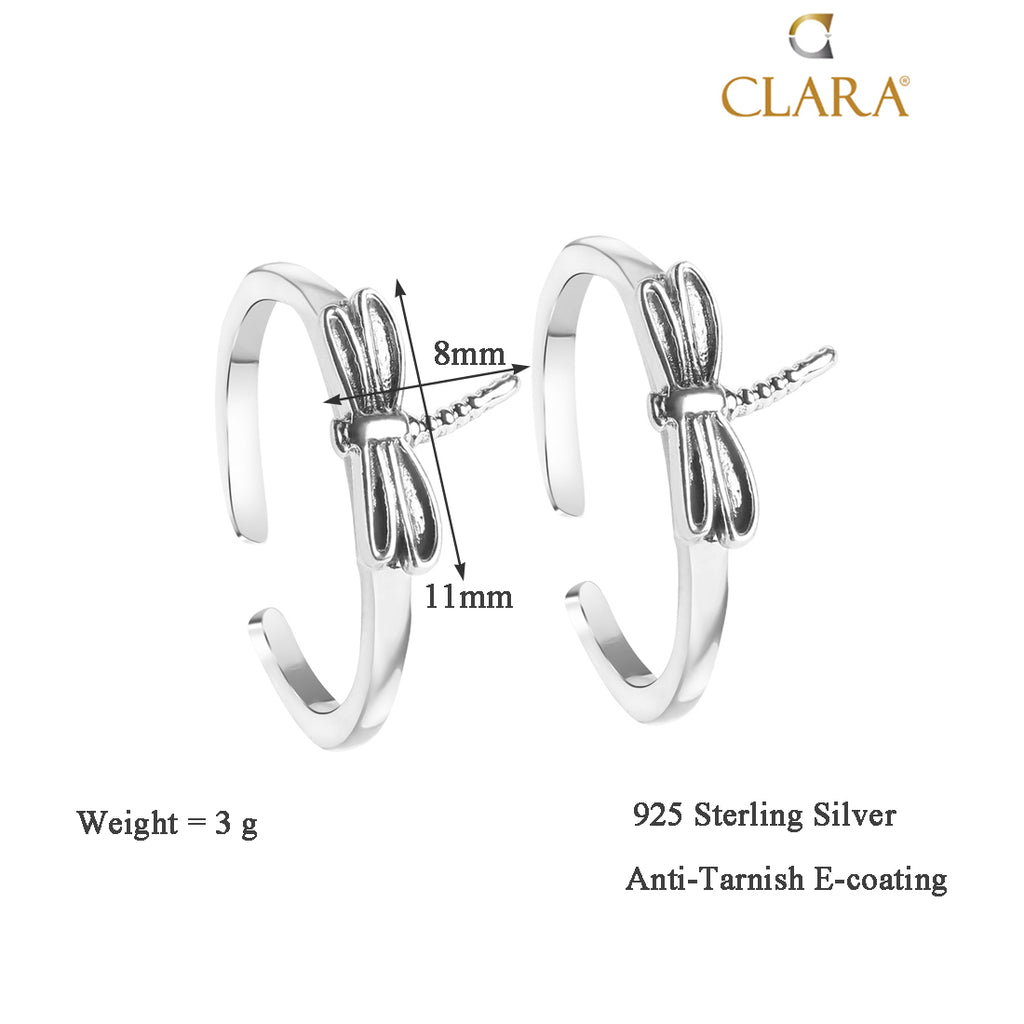 CLARA 925 Sterling Silver Butterfly Toe Rings Pair