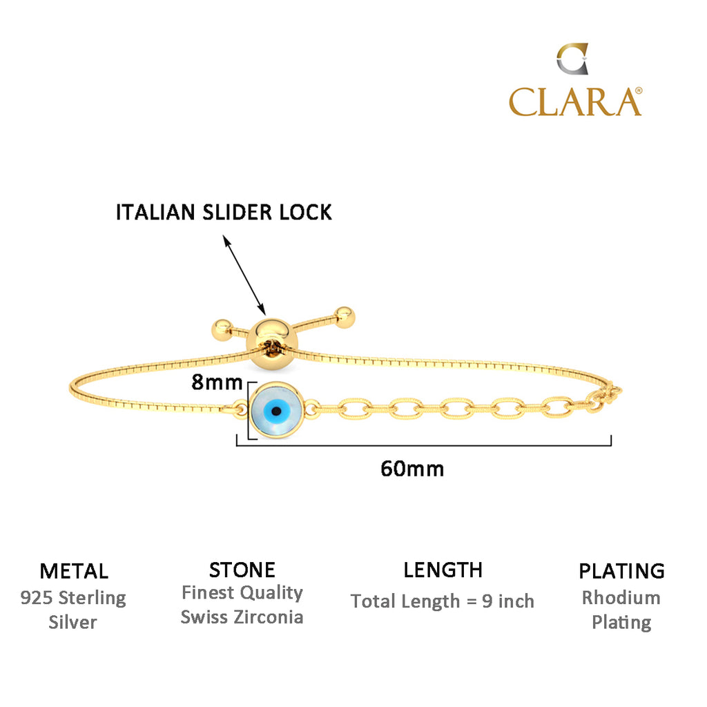 CLARA 925 Pure Silver Golden Evil Eye Hand Bracelet