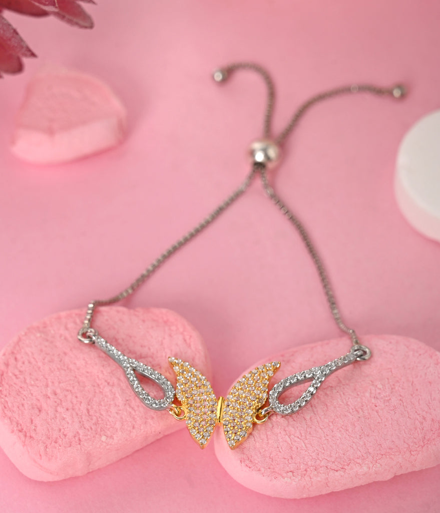 CLARA 925 Pure Silver Golden Butterfly Hand Bracelet