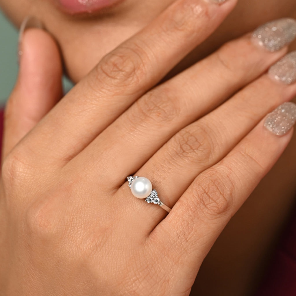 Silver Jiana Real Pearl Size Adjustable Ring