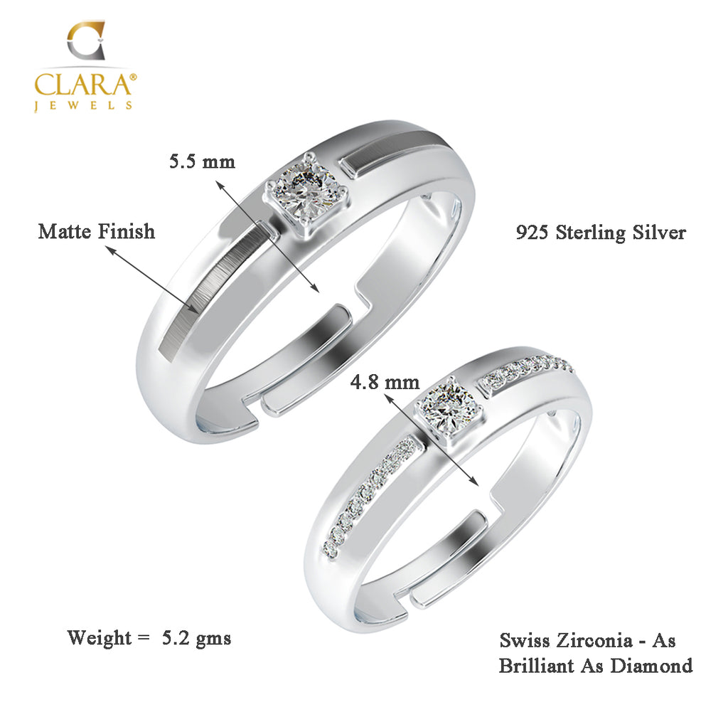 CLARA Pure 925 Sterling Silver Nario Adjustable Couple Band, Promise Rings for Lovers