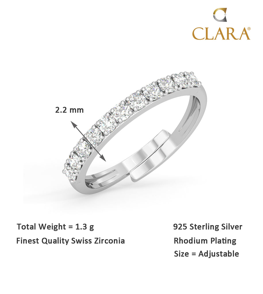 CLARA Pure 925 Sterling Silver Minimal Classic Finger Ring with Adjustable Band