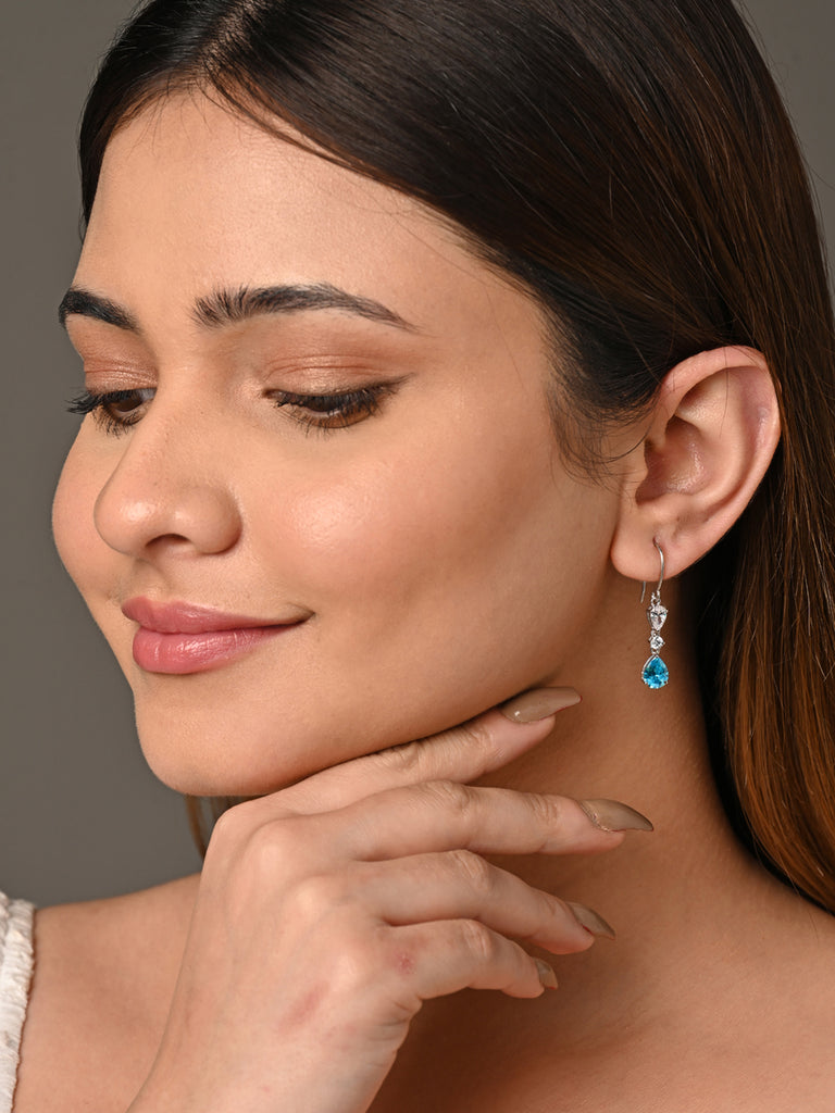 CLARA 925 Sterling Silver Pear Solitaire Earrings