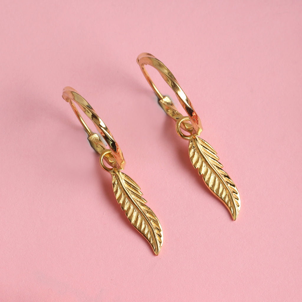 CLARA 925 Sterling Silver Leaf Hoop Drop Earring Gold Plated Gift for Women & Girls