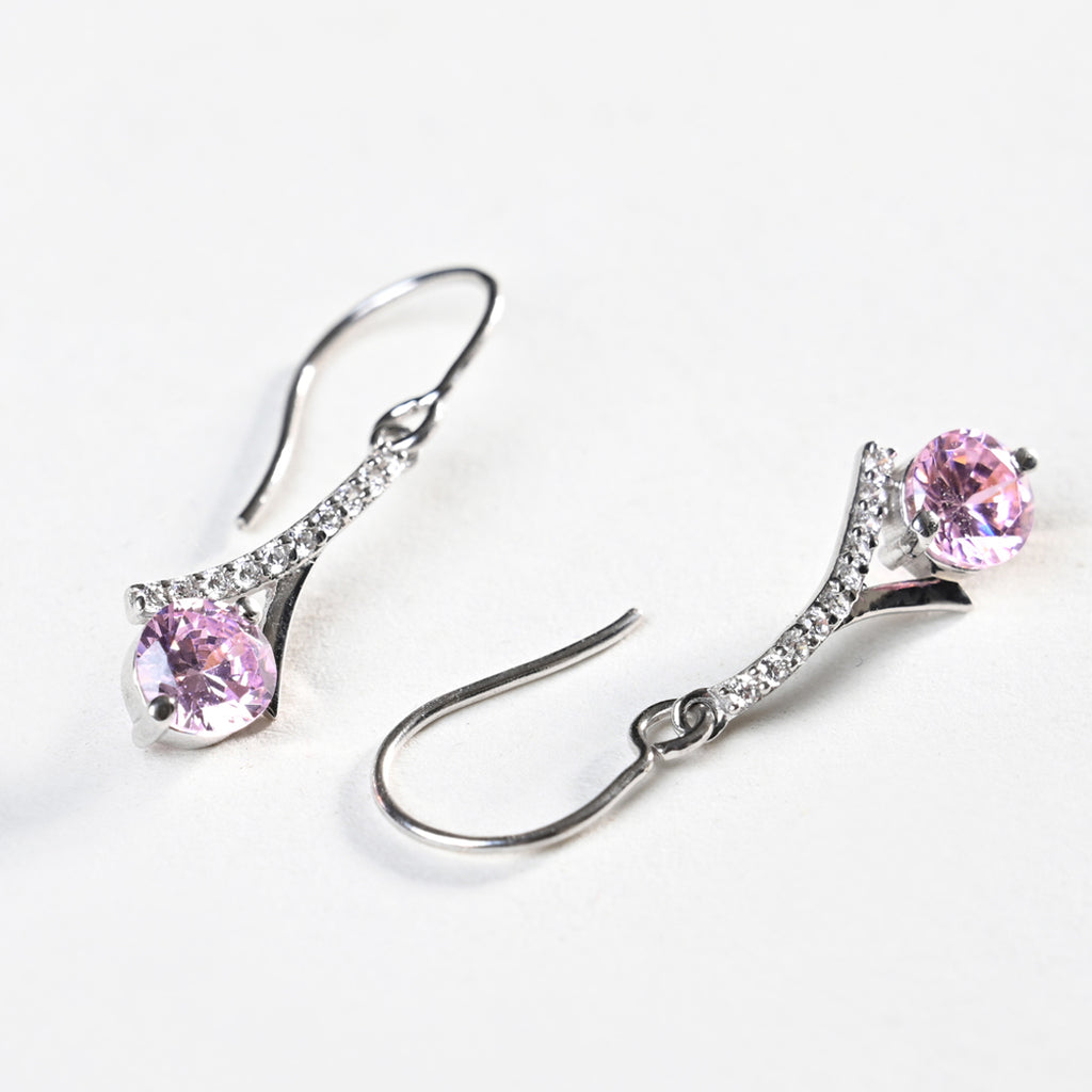 CLARA 925 Sterling Silver Pink Solitaire Earrings