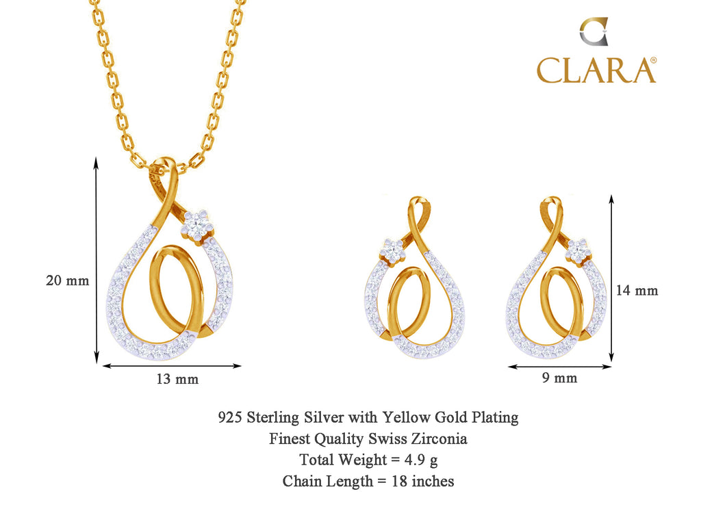 CLARA 925 Sterling Silver Flavia Pendant Earring Chain Jewellery Set 
