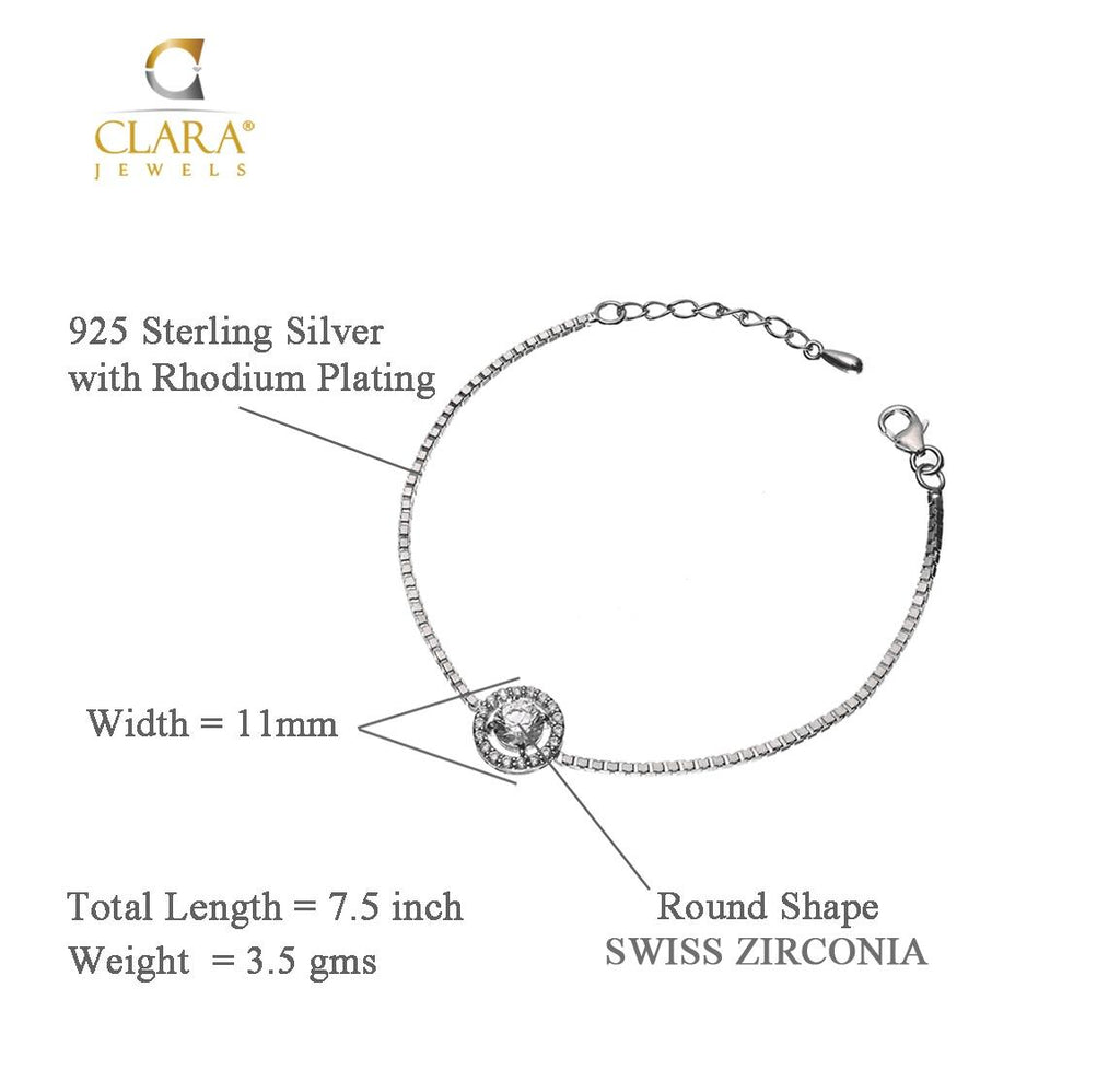 CLARA Made with Swiss Zirconia 925 Sterling Silver Round Solitaire Bracelet Gift for Women and Girls