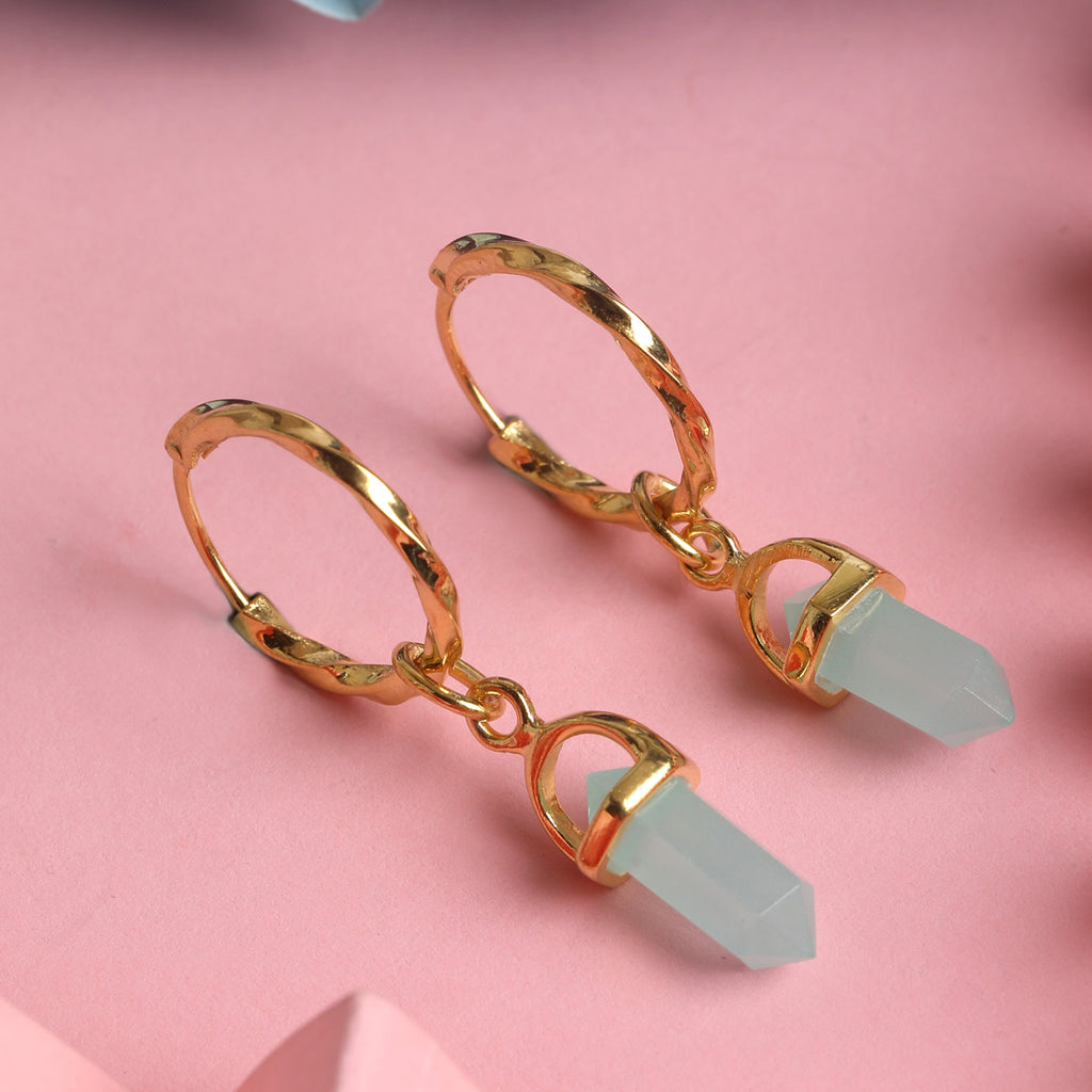 CLARA 925 Sterling Silver Aqua Hoop Drop Earring Gold Plated Gift for Women & Girls