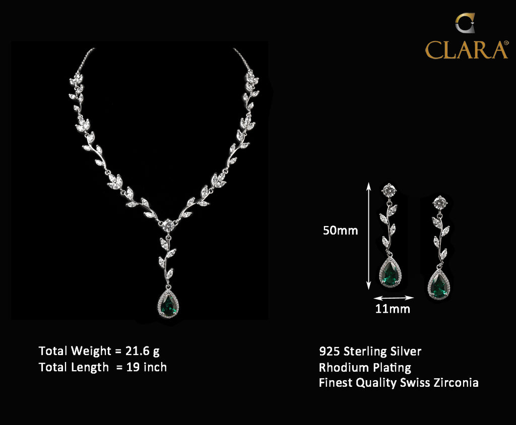 Clara 925 Sterling Silver Leafy Green Necklace