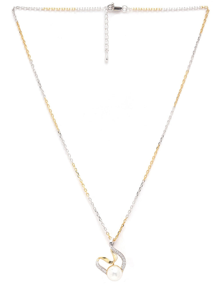CLARA 925 Sterling Silver Pearl Asuka Pendant Earring Chain Jewellery Set | Gold Rhodium Plated, Swiss Zirconia | Gift for Women & Girls
