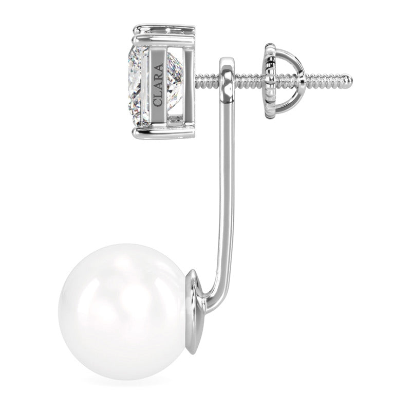 CLARA 925 Sterling Silver Pearl Separable Earrings | Rhodium Plated, Swiss Zirconia , Screw Back | Gift for Women & Girls