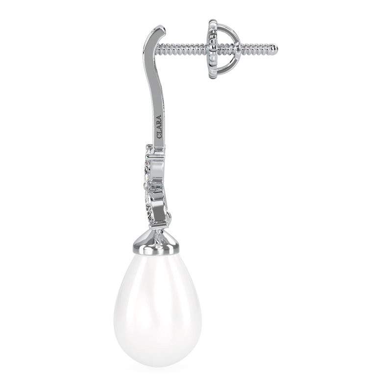 CLARA 925 Sterling Silver Pearl Hina Earrings | Rhodium Plated, Swiss Zirconia , Screw Back | Gift for Women & Girls