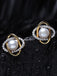 CLARA 925 Sterling Silver Real Pearl Stud knot Earrings | Gold Rhodium Plated, Swiss Zirconia , Screw Back | Gift for Women & Girls