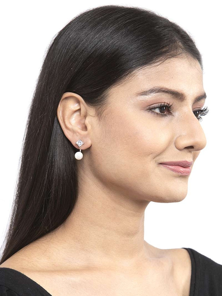 CLARA 925 Sterling Silver Pearl Separable Earrings | Rhodium Plated, Swiss Zirconia , Screw Back | Gift for Women & Girls