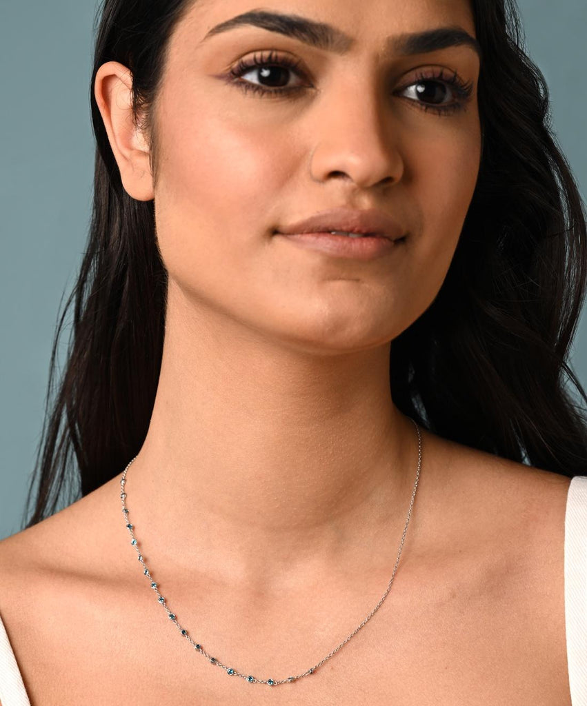 CLARA 925 Sterling Silver Blue Topaz Charm Minimal Necklace Chain