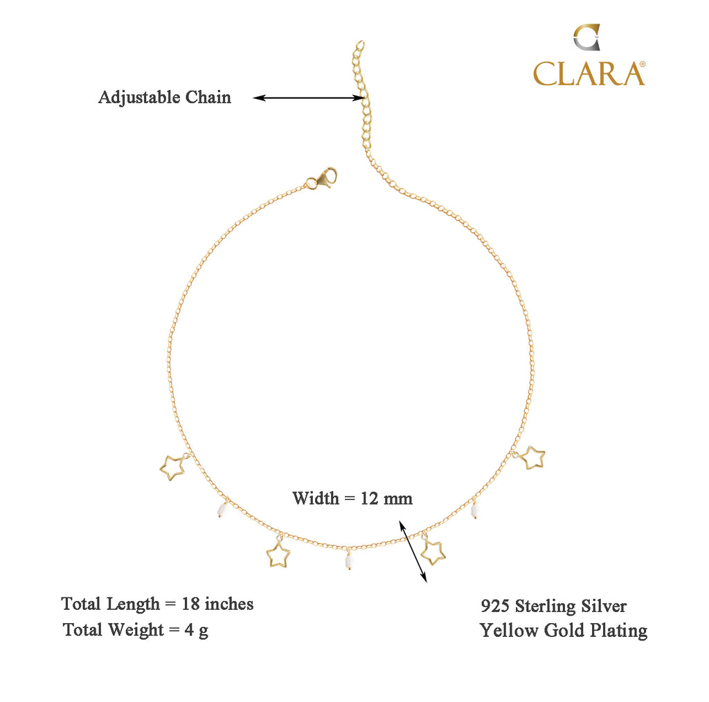 CLARA 925 Sterling Silver Star & Pearl Charm Necklace Chain
