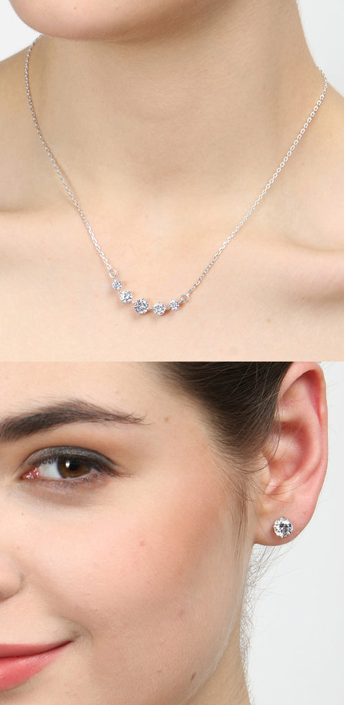 5 Stone Silver Chain Pendant with Earring