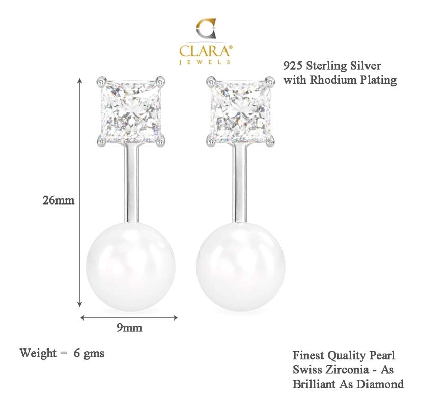 CLARA 925 Sterling Silver Pearl Separable Earrings | Rhodium Plated, Swiss Zirconia , Screw Back | Gift for Women & Girls