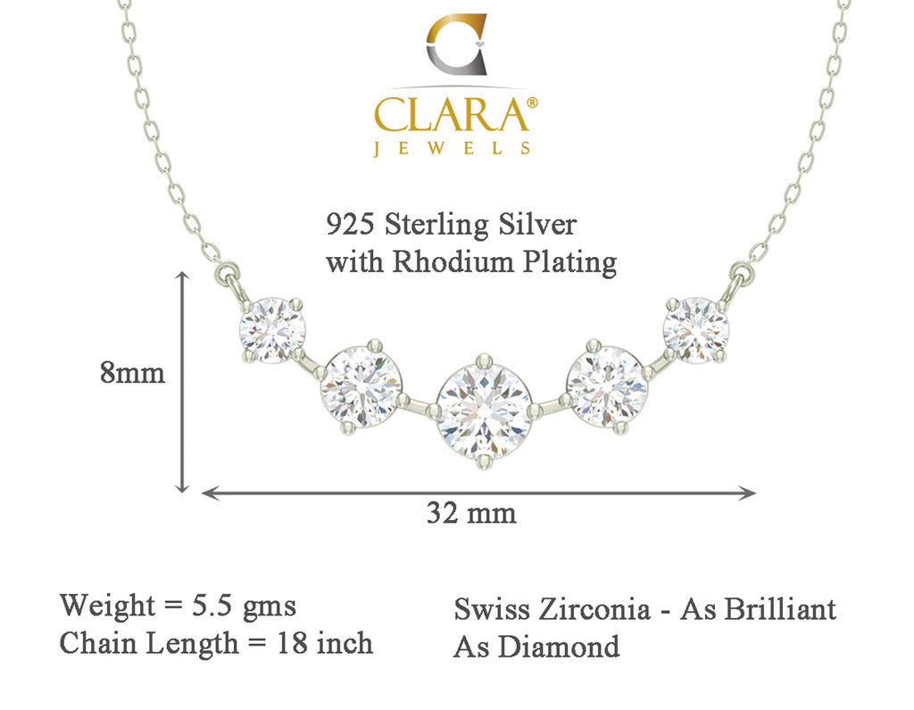 5 Stone Silver Chain Pendant with Earring