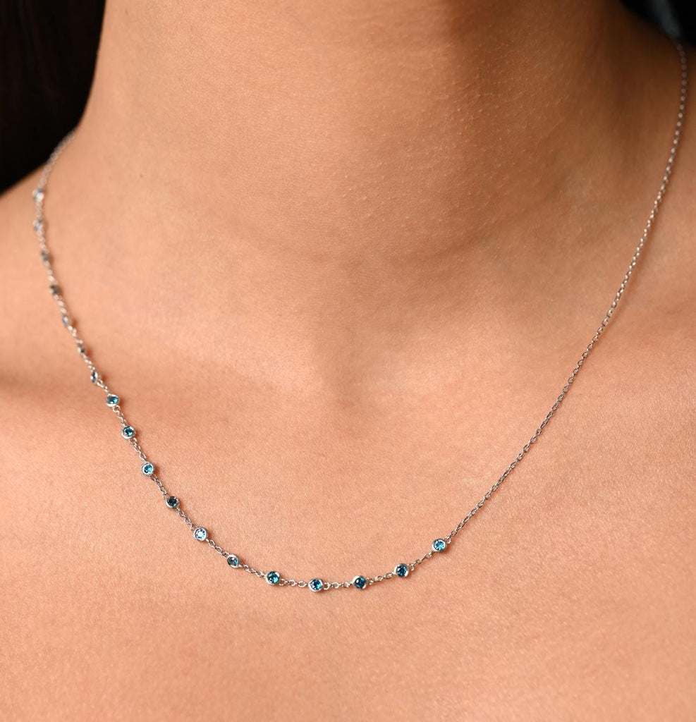 CLARA 925 Sterling Silver Blue Topaz Charm Minimal Necklace Chain