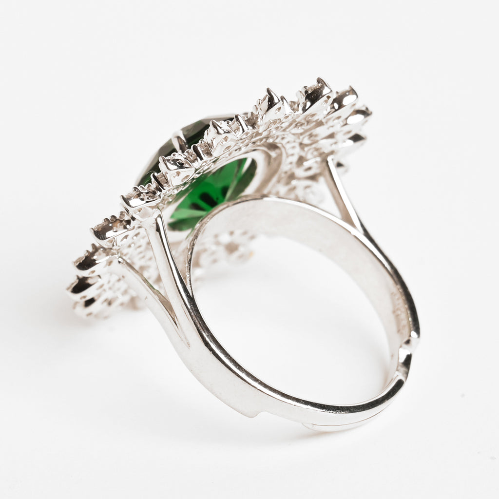 Clara 925 Sterling Silver Emerald Adjustable Cocktail Ring