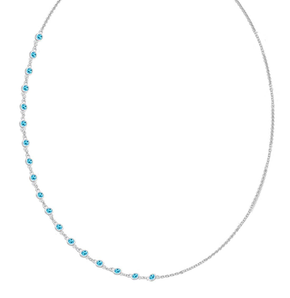 CLARA 925 Sterling Silver Blue Topaz Charm Minimal Necklace Chain 