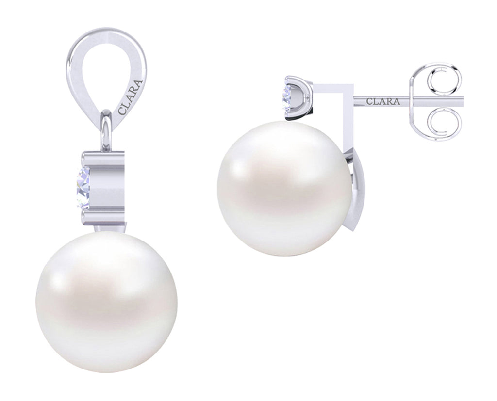 Clara 92.5 Sterling Silver Classic Pearl Pendant Earrings Set with Chain Jewellery Set Gift for Women and Girls