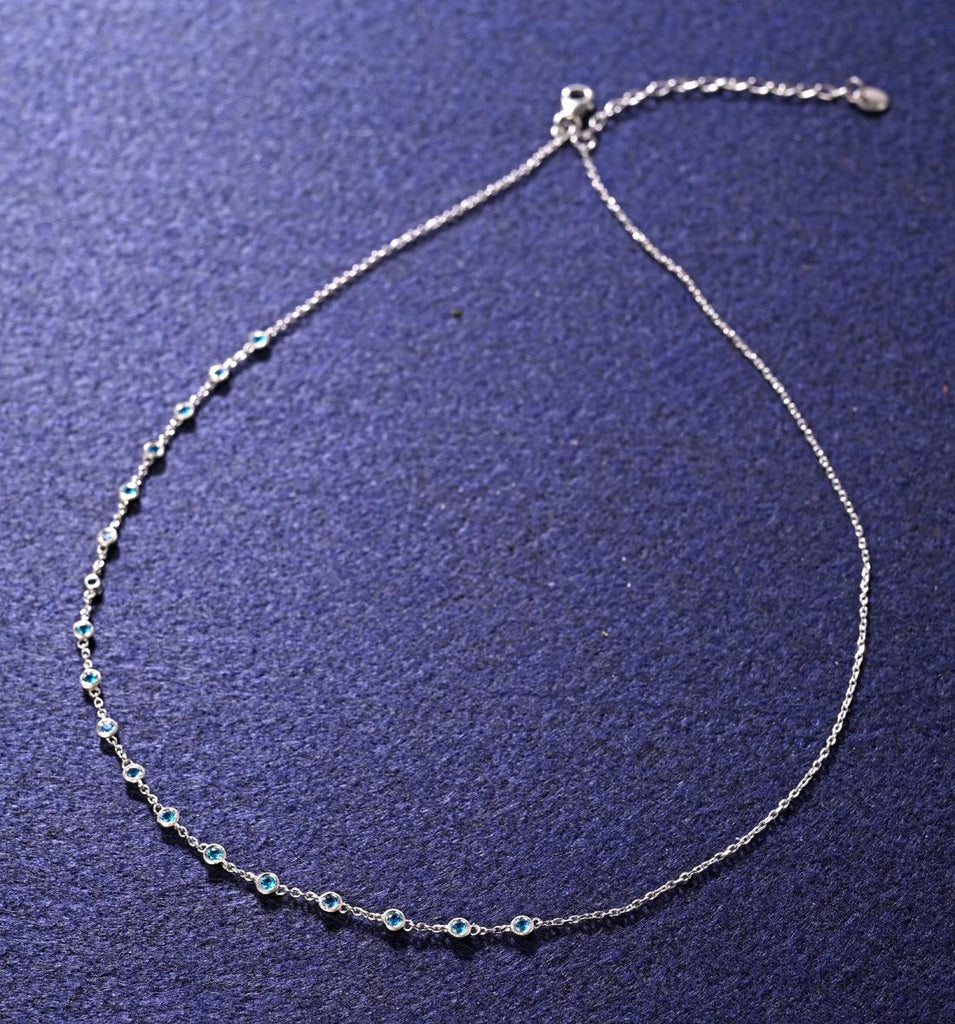 CLARA 925 Sterling Silver Blue Topaz Charm Minimal Necklace Chain