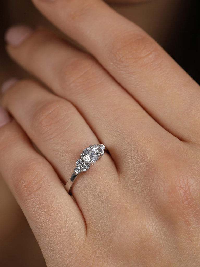 CLARA 925 Sterling Silver Cute Ring with Adjustable Band Rhodium Plated, Swiss Zirconia Gift for Women & Girls