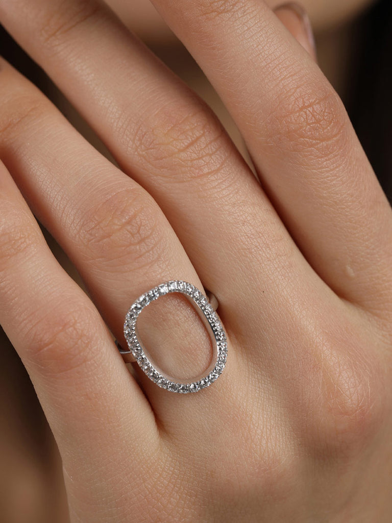 CLARA 925 Sterling Silver Unique Ring with Adjustable Band Rhodium Plated, Swiss Zirconia Gift for Women & Girls