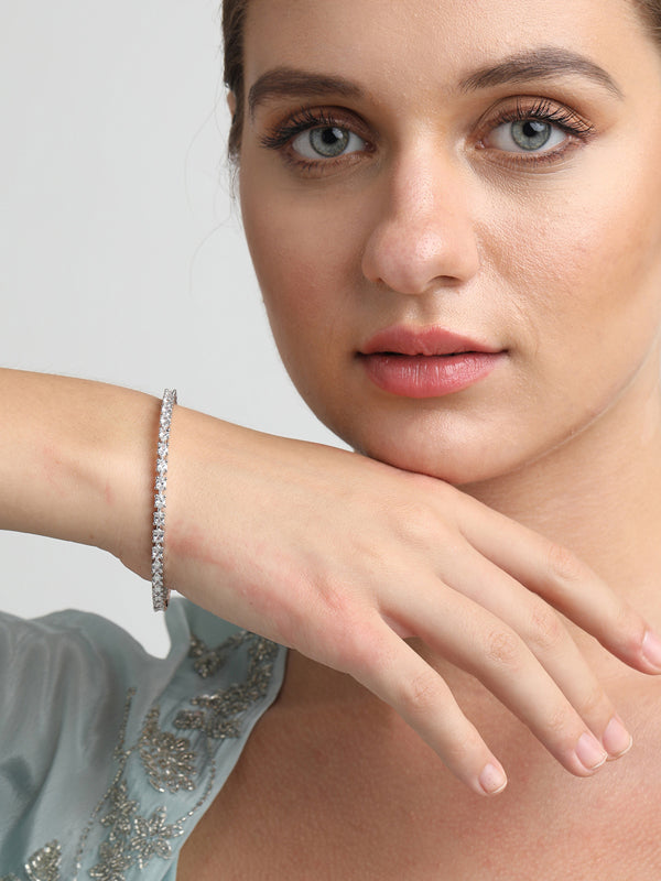CLARA 925 Sterling Silver Oval Solitaire Bangle Swiss Zirconia, Rhodium Plated Gift for Women and Girls